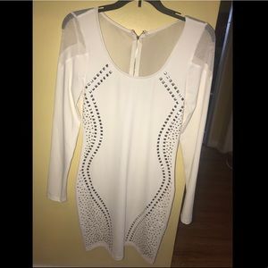 White studded long sleeve dress